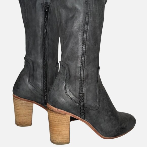 FREE PEOPLE Jack Over-the-Knee Tall Heel Boot 36 Black Shadow Leather Distressed - Picture 9 of 11